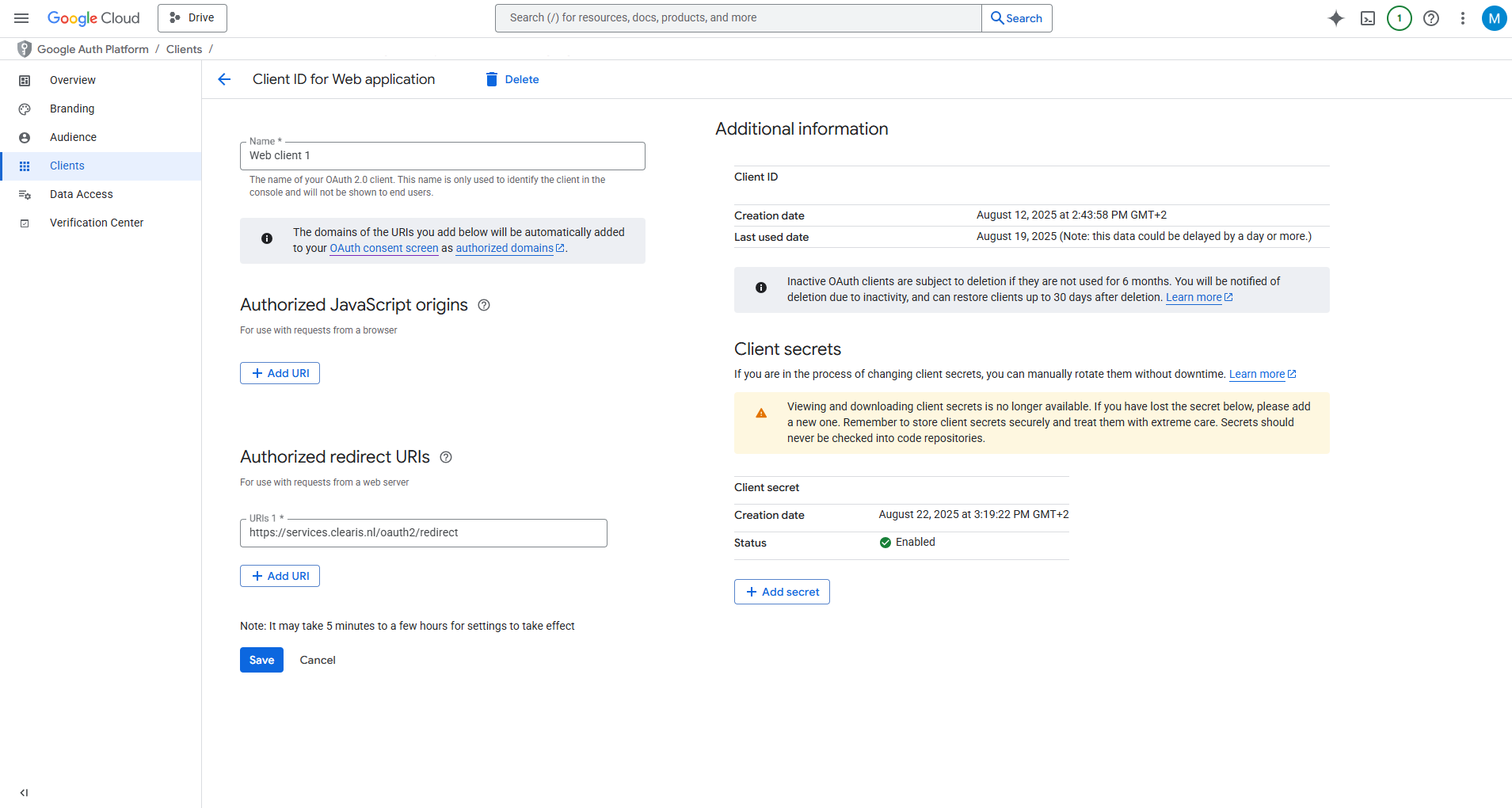 Google instellingen