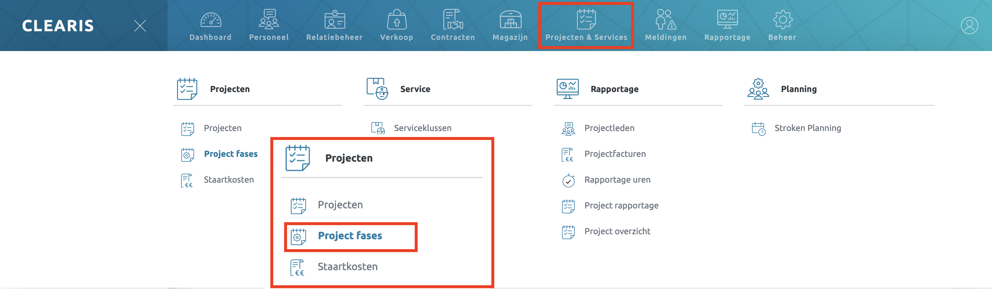 Locatie van projectfases