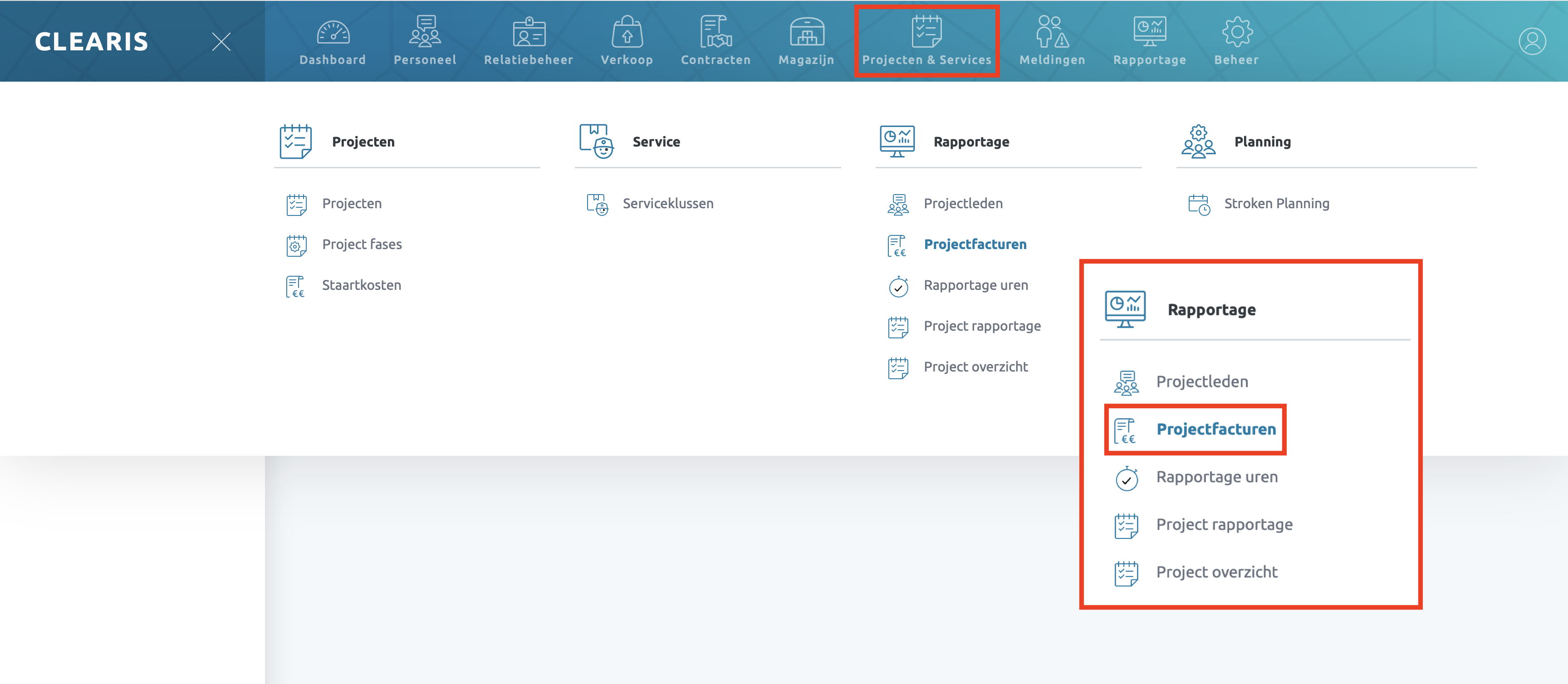 Pad naar projectfacturen