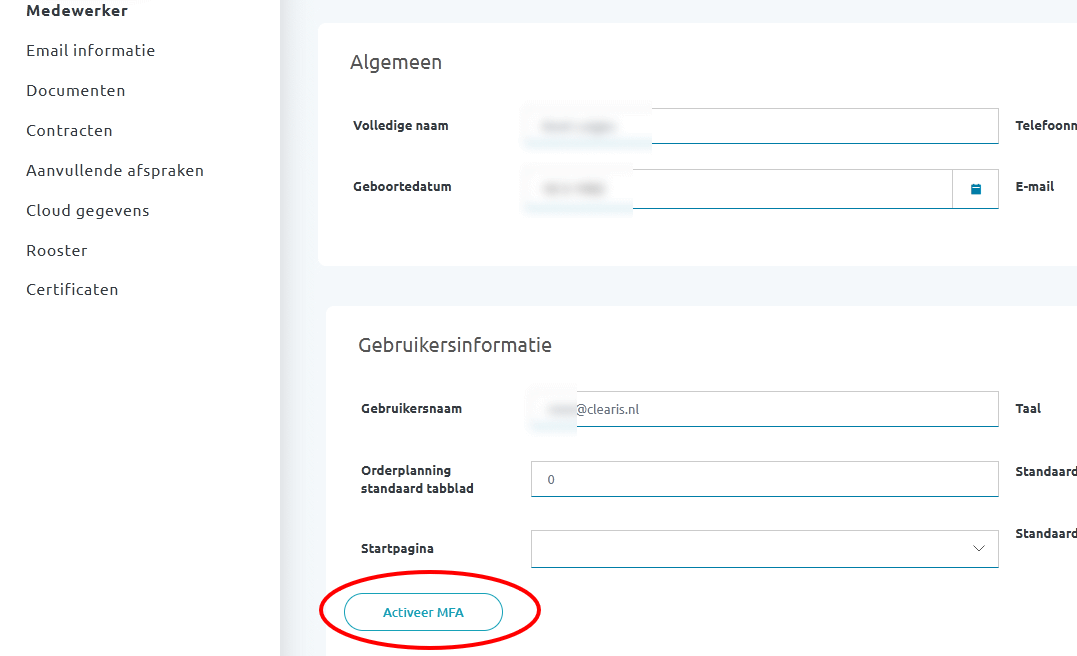 Klik op Activeer MFA